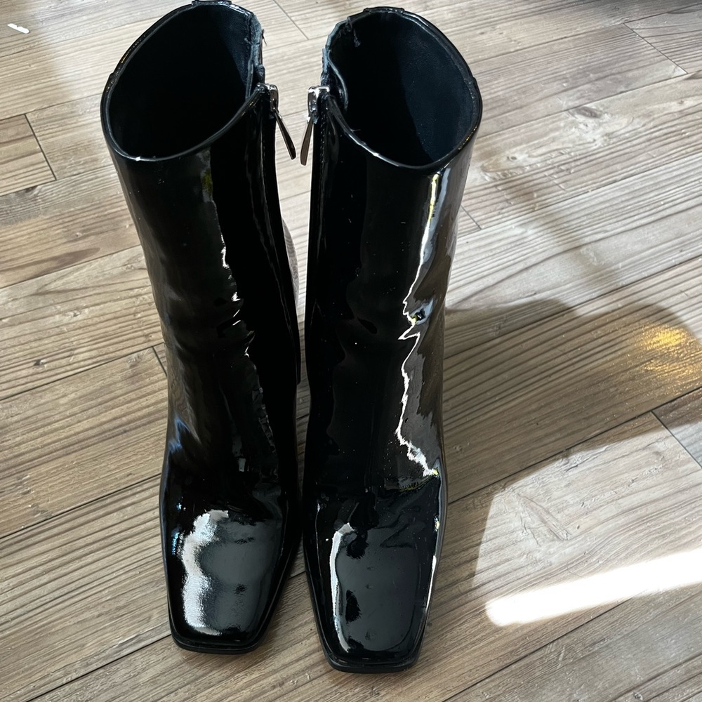 Paige black patent leather ankle boots